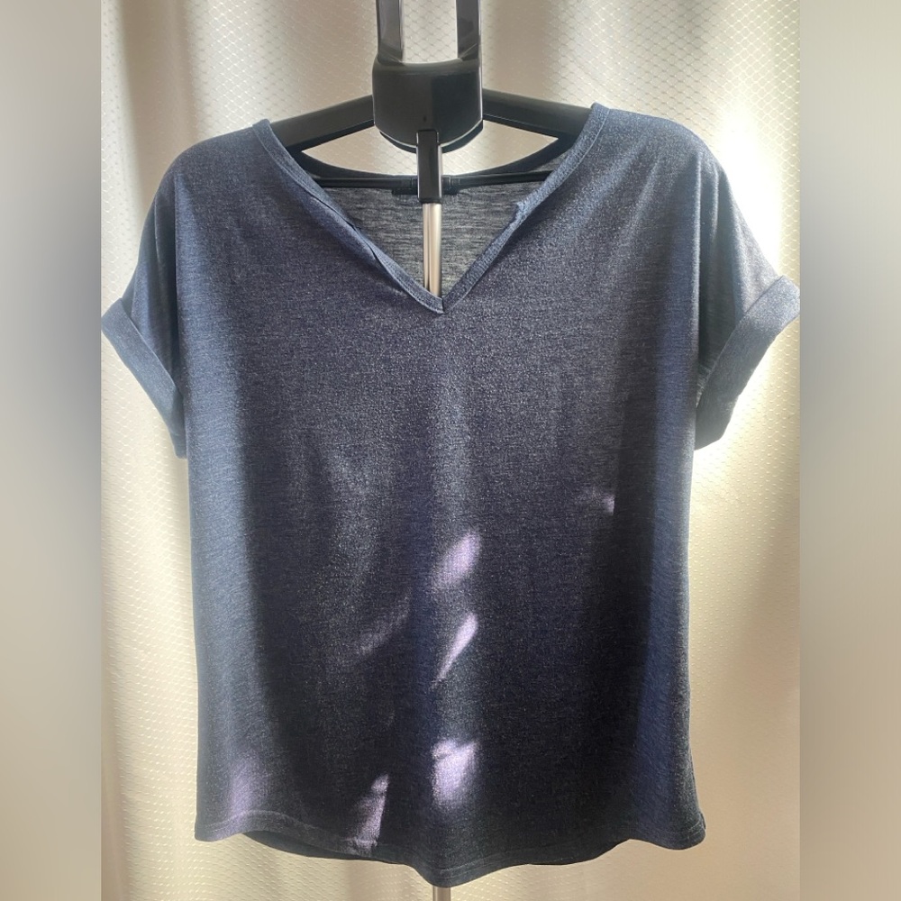 SHEIN Navy V-Neck Short Sleeve Tee, Size S